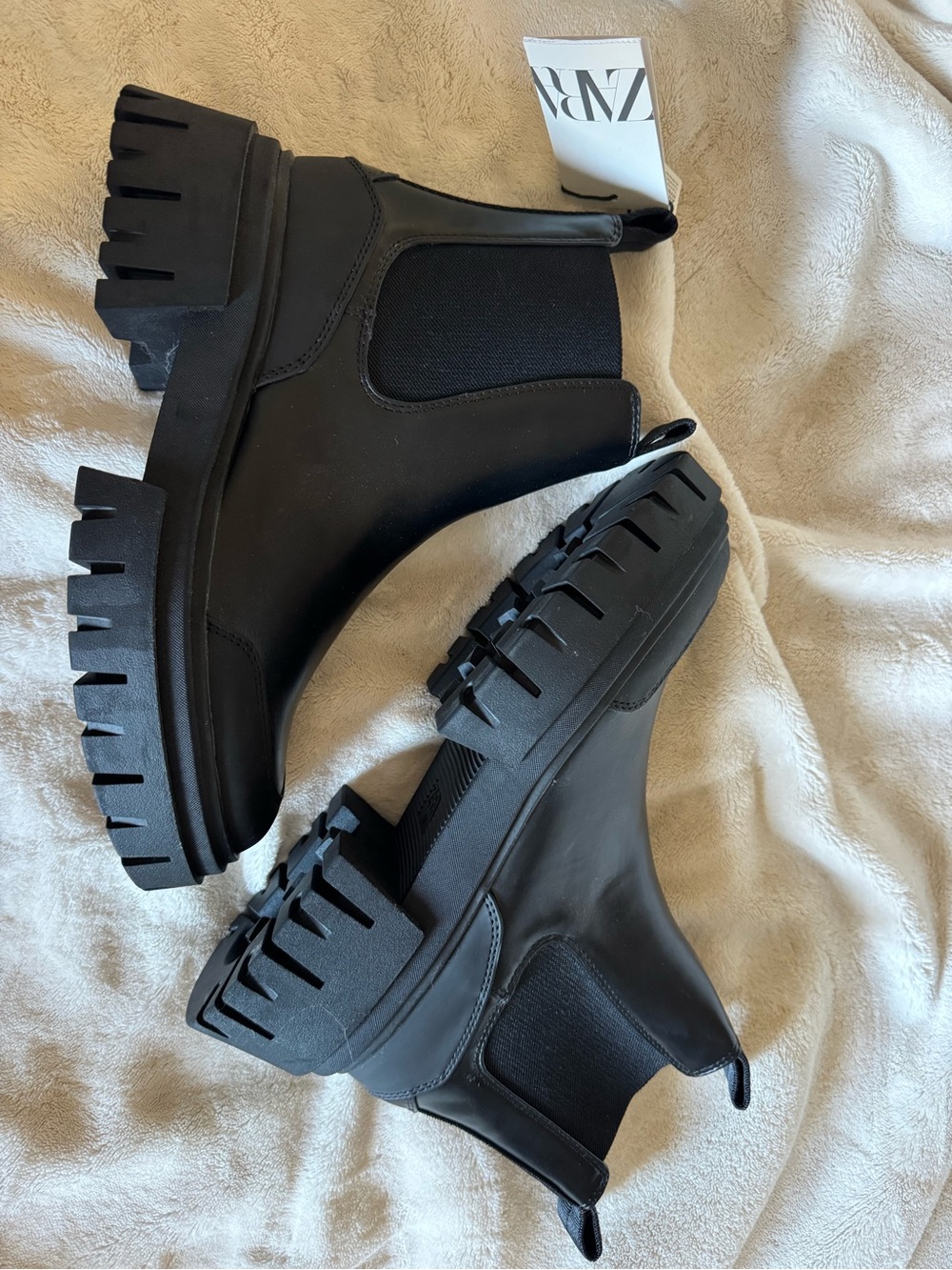 Zara Black Chunky Lug Chelsea Booties